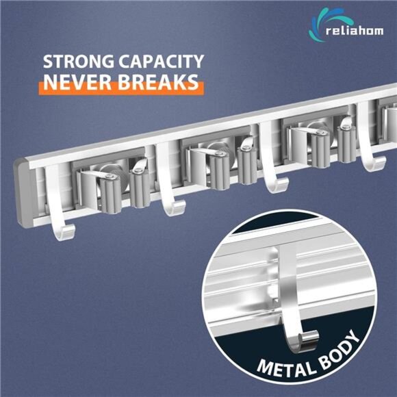 Broom Holder Mop Hanger Wall Mount Metal Organization Garage Storage System - Picture 2 of 7